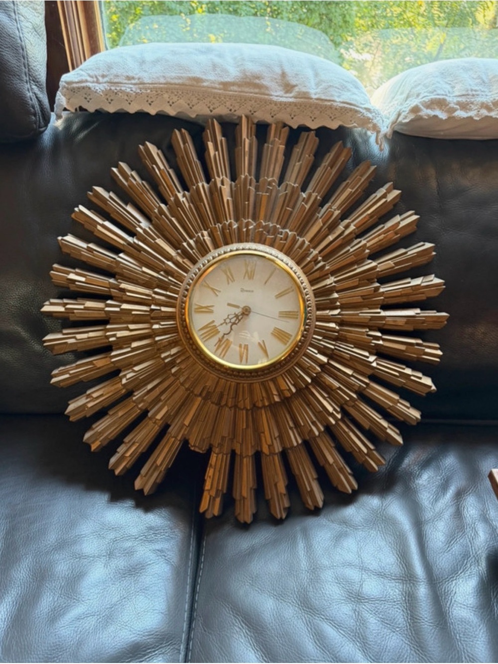 Vintage 1960s Syroco Mid-Century Modern Sunburst Wall Clock